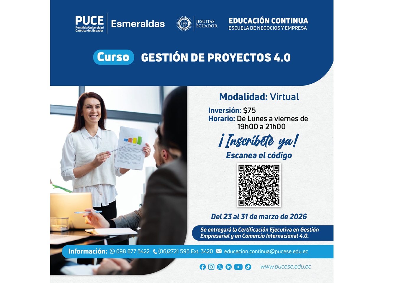 PUCE Esmeraldas lanza curso en Gestión de Proyectos 4.0